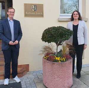 SPD-Landtagskandidat Jakob Unrath bei Lorchs Bürgermeisterin Marita Funk